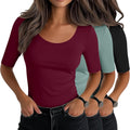 Neer 3 Pack Women's Scoop Neck Stretchy Tops - Slim Fitted Cotton Tees