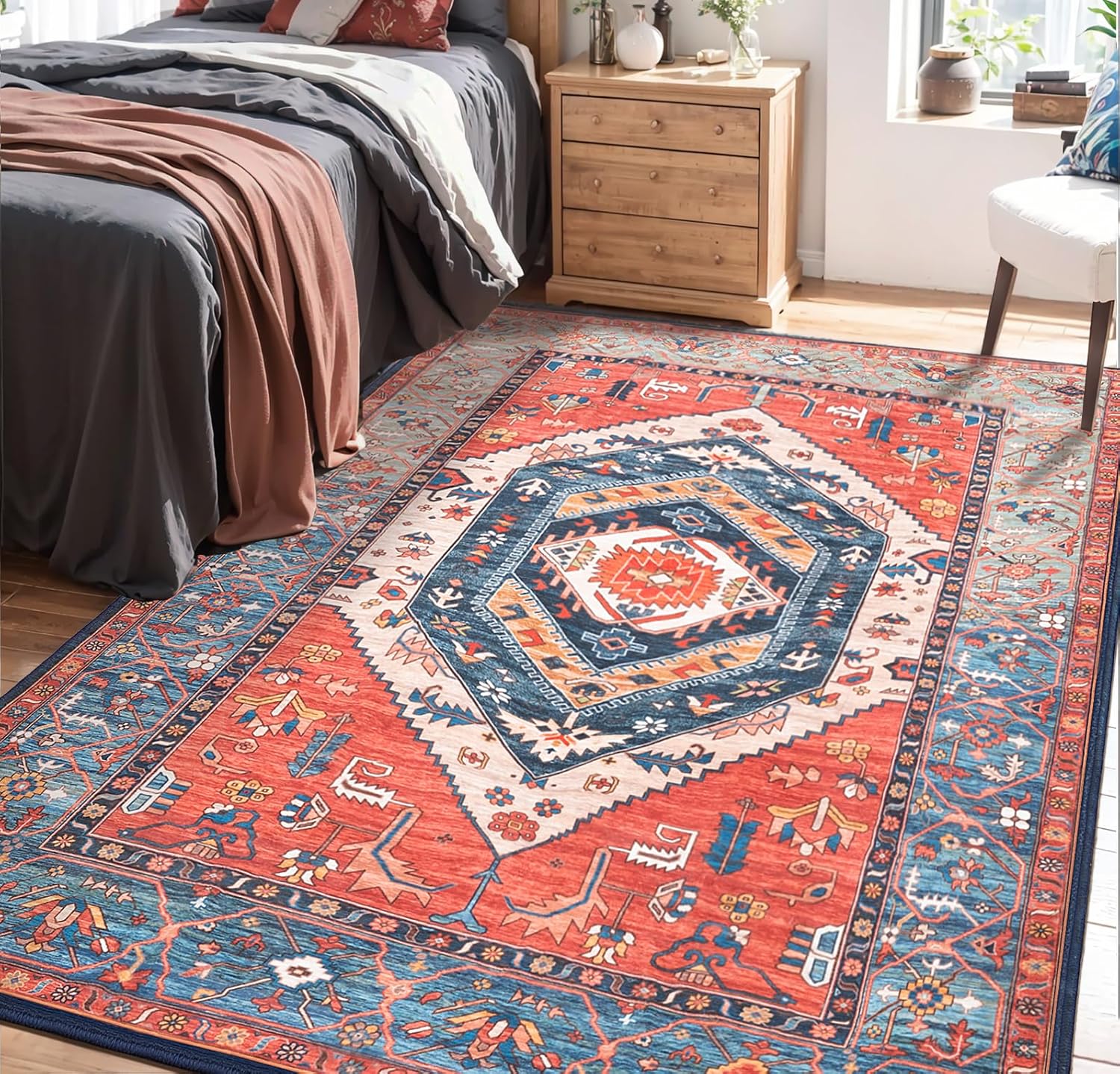 Boho Rust Area Rug 3x5 for Bedroom and Kitchen by SERISSA
