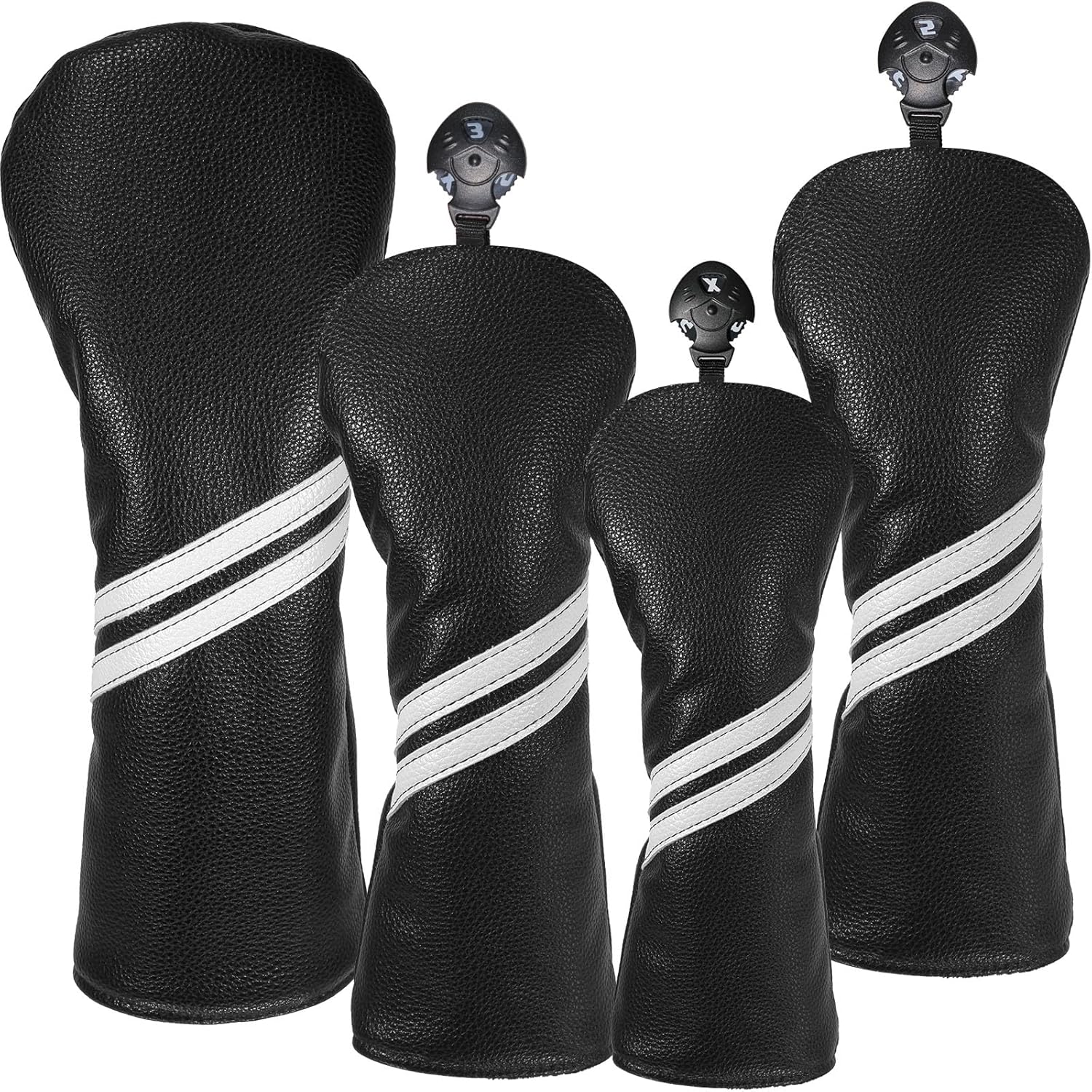 Golf Club Head Covers Set - 4pcs Waterproof PU Leather Covers