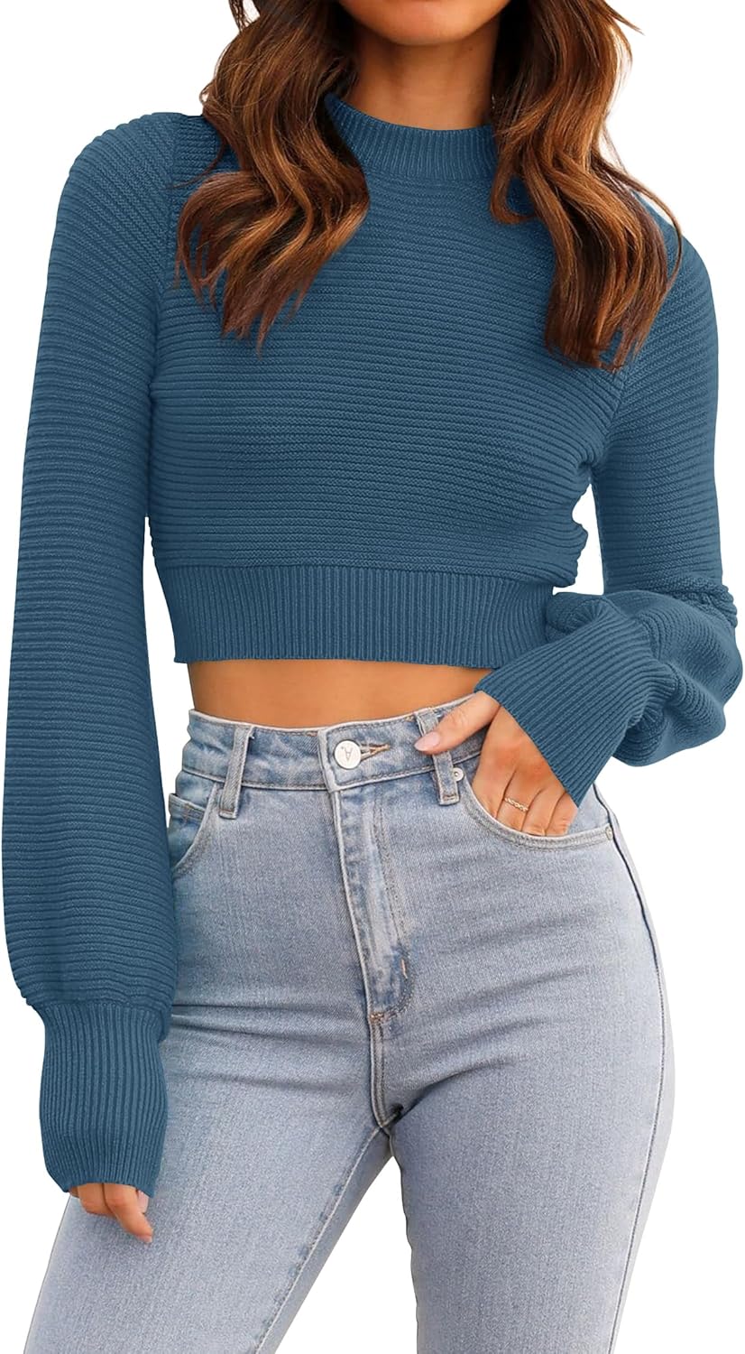 ZESICA Women's Fall Mock Neck Cropped Sweater for Chic Style