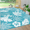 6x9 Floral Teal Outdoor Rug - Reversible Waterproof Patio Mat