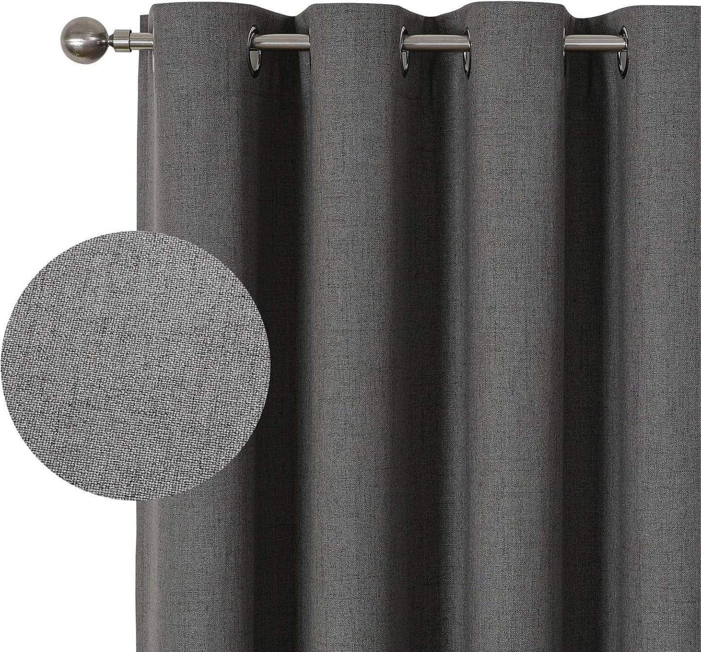 Room Darkening Blackout Curtains - Thermal Insulated, 52x90, Charcoal Grey