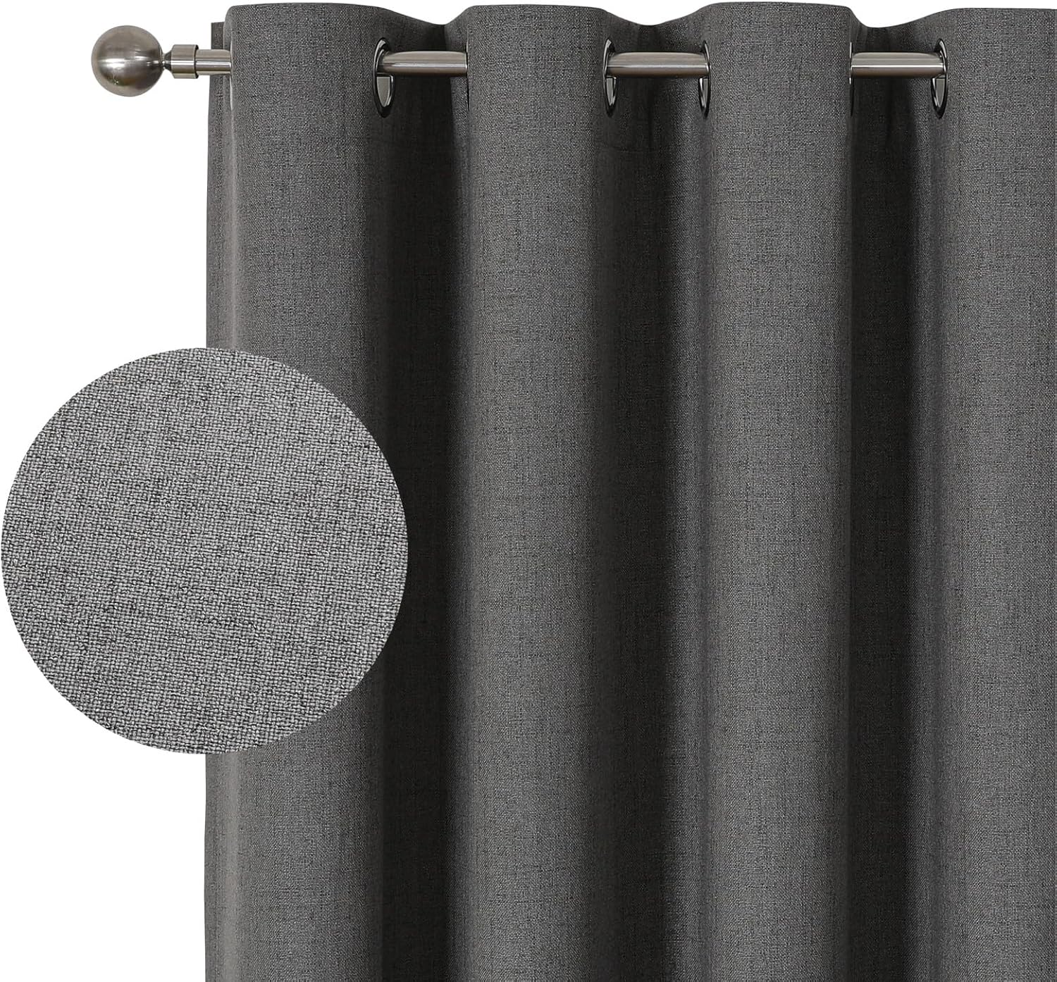 Room Darkening Blackout Curtains - Thermal Insulated, 52x90, Charcoal Grey