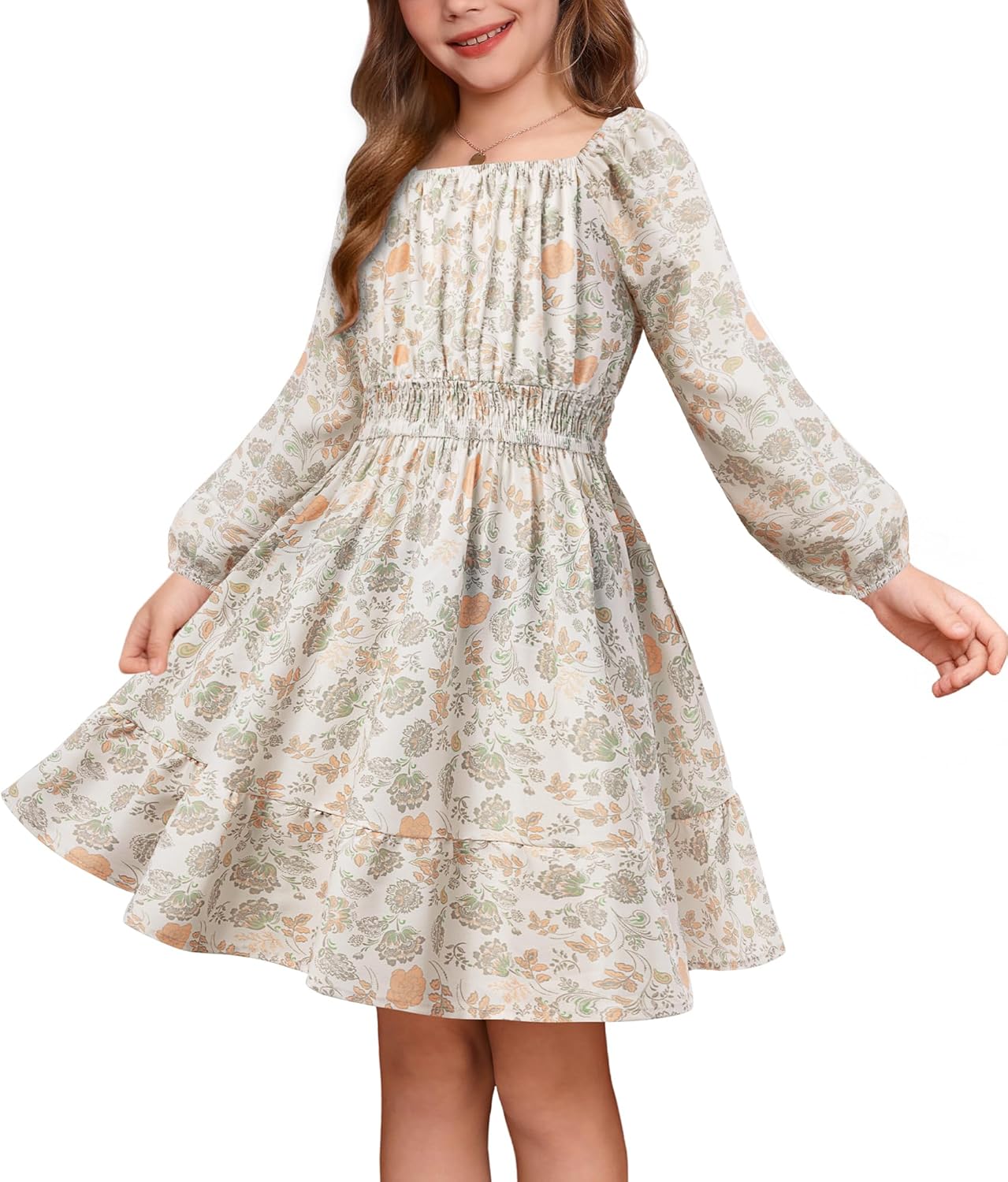 Floral Long Sleeve Midi Dress for Girls by GRACE KARIN 6-14Y