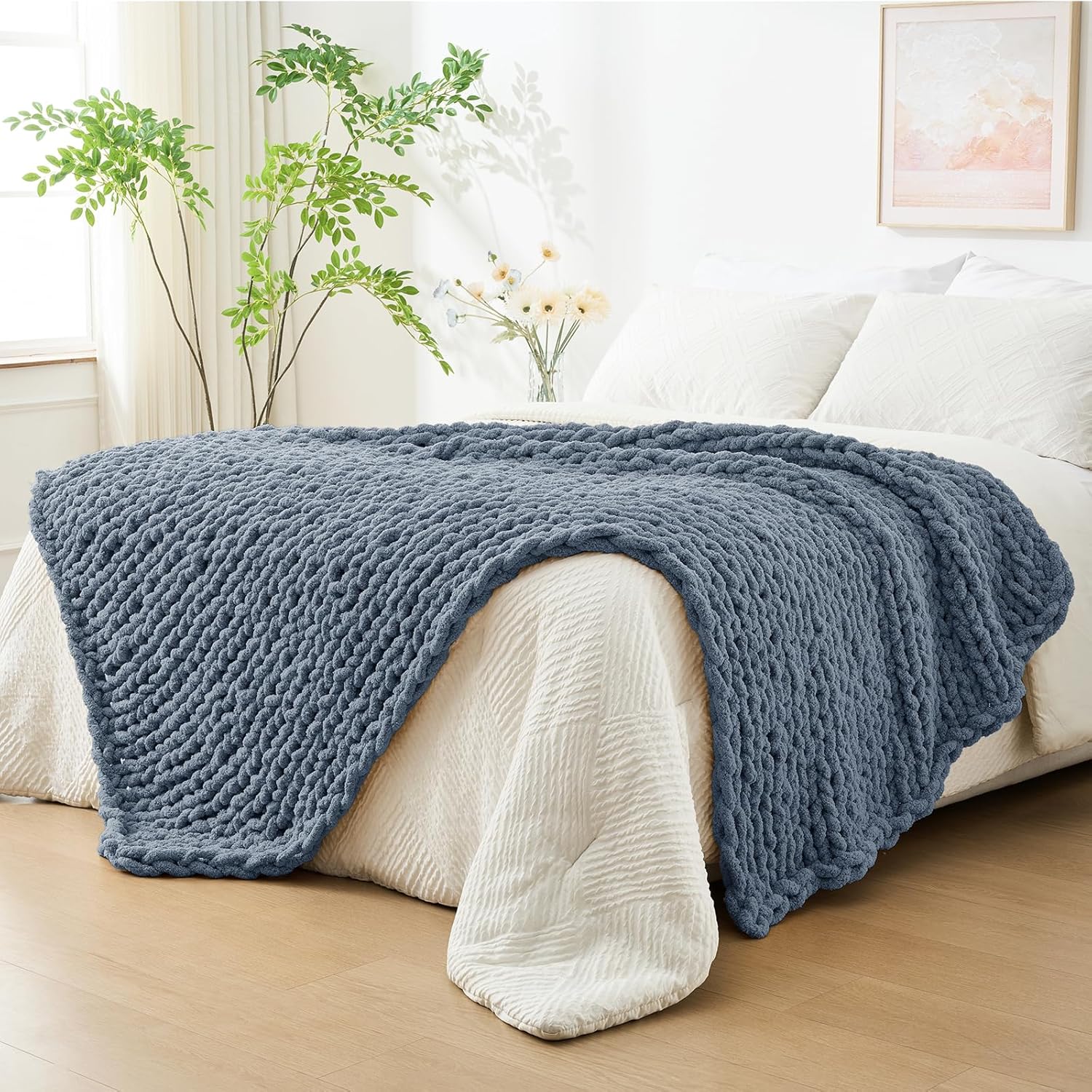 Chunky Knit Throw Blanket for Couch, Cozy Soft 40x80 in