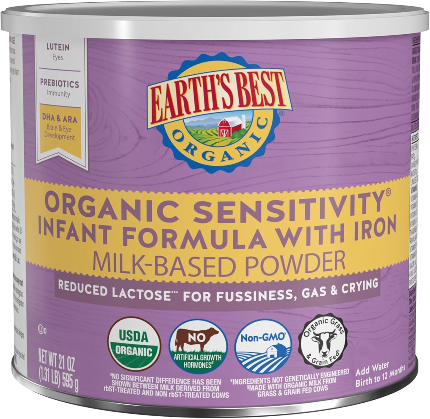 Organic Sensitive Baby Formula: Reduced Lactose, Iron & Omega-3 for 0-12 Months