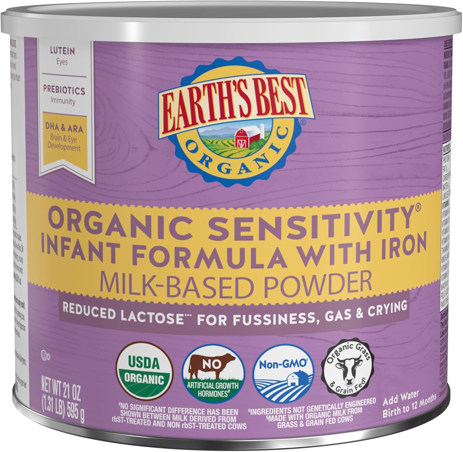 Organic Sensitive Baby Formula: Reduced Lactose, Iron & Omega-3 for 0-12 Months