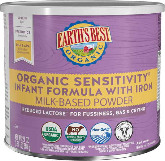 Organic Sensitive Baby Formula: Reduced Lactose, Iron & Omega-3 for 0-12 Months