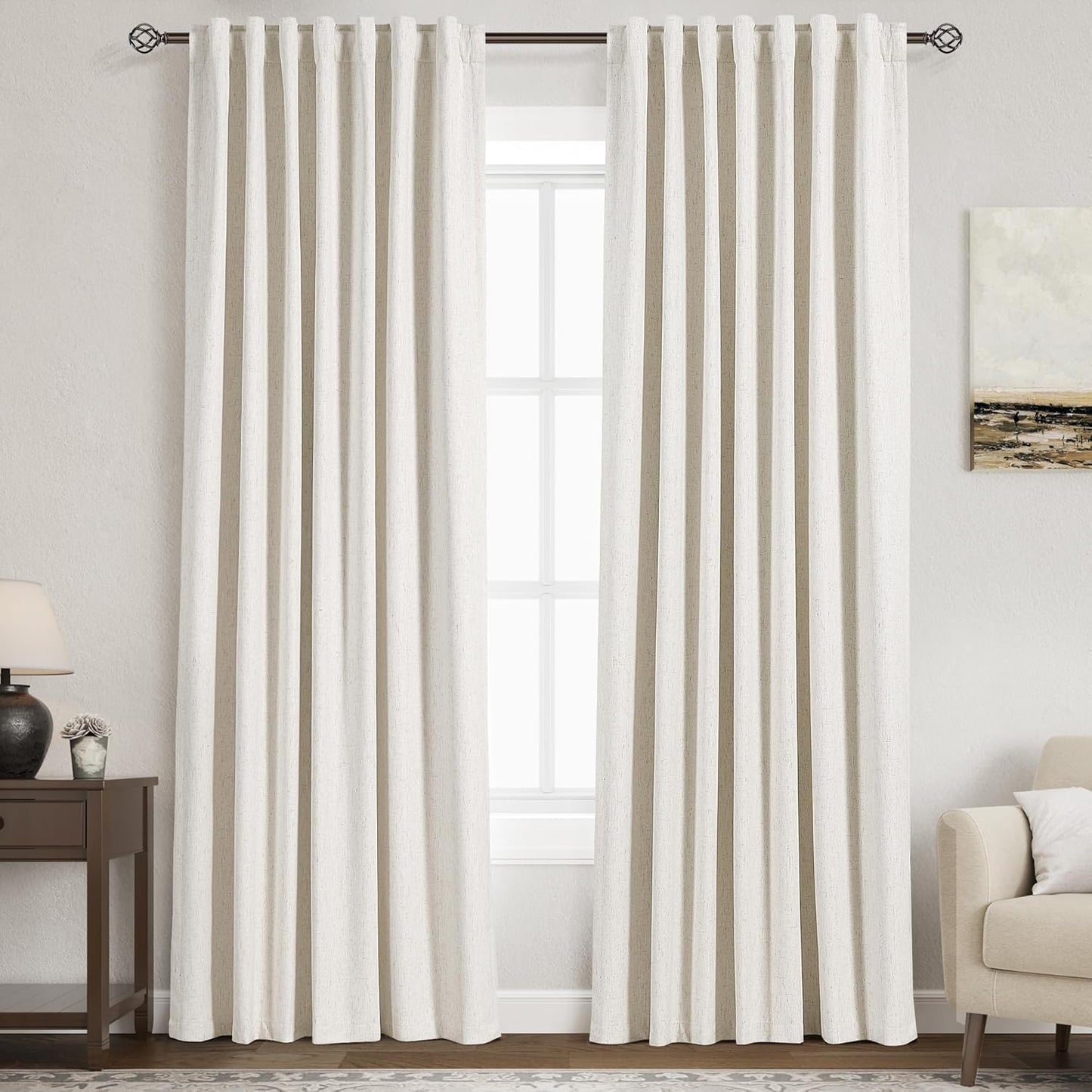 Full Black Out Beige White Window Curtains for Modern Homes