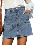 GRACE KARIN Women's High Waist Button Down Denim Skirt - Slim Fit