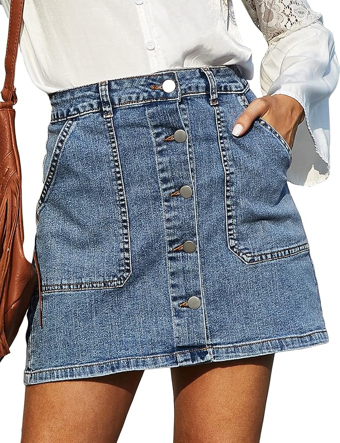 GRACE KARIN Women's Casual Button Down Denim Skirt for Style
