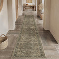 2x12 Washable Brown Runner Rug Vintage Distressed - Low Pile Soft