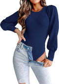 Long Puff Sleeve Sweaters for Women Bodysuit - Crewneck Knit Fit