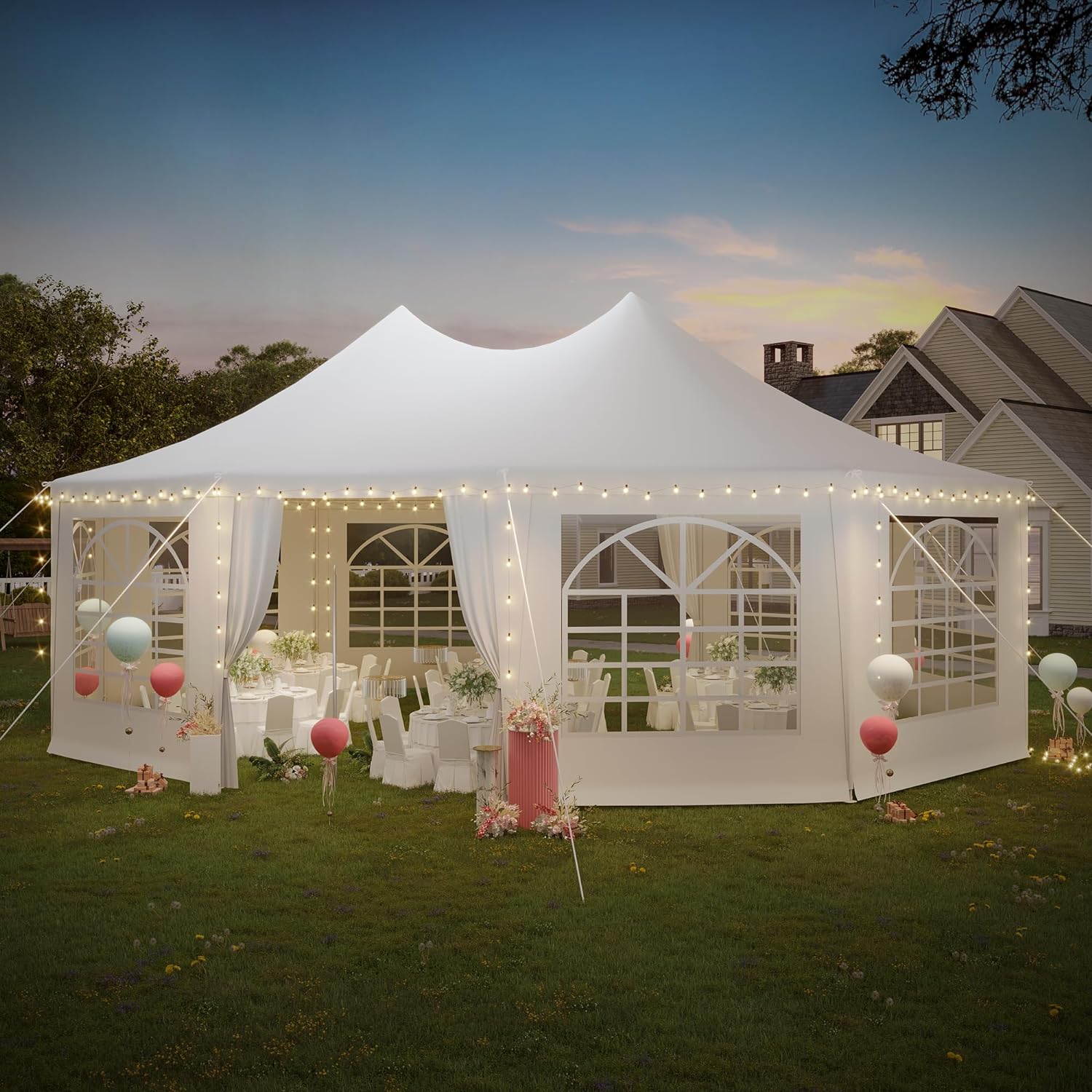 EROMMY White Party Tent: Heavy Duty, 8 Walls, 8 Windows, 2 Doors