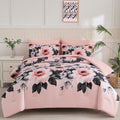 King Size Comforter Set Pink Black Floral Blush Bedding - Soft