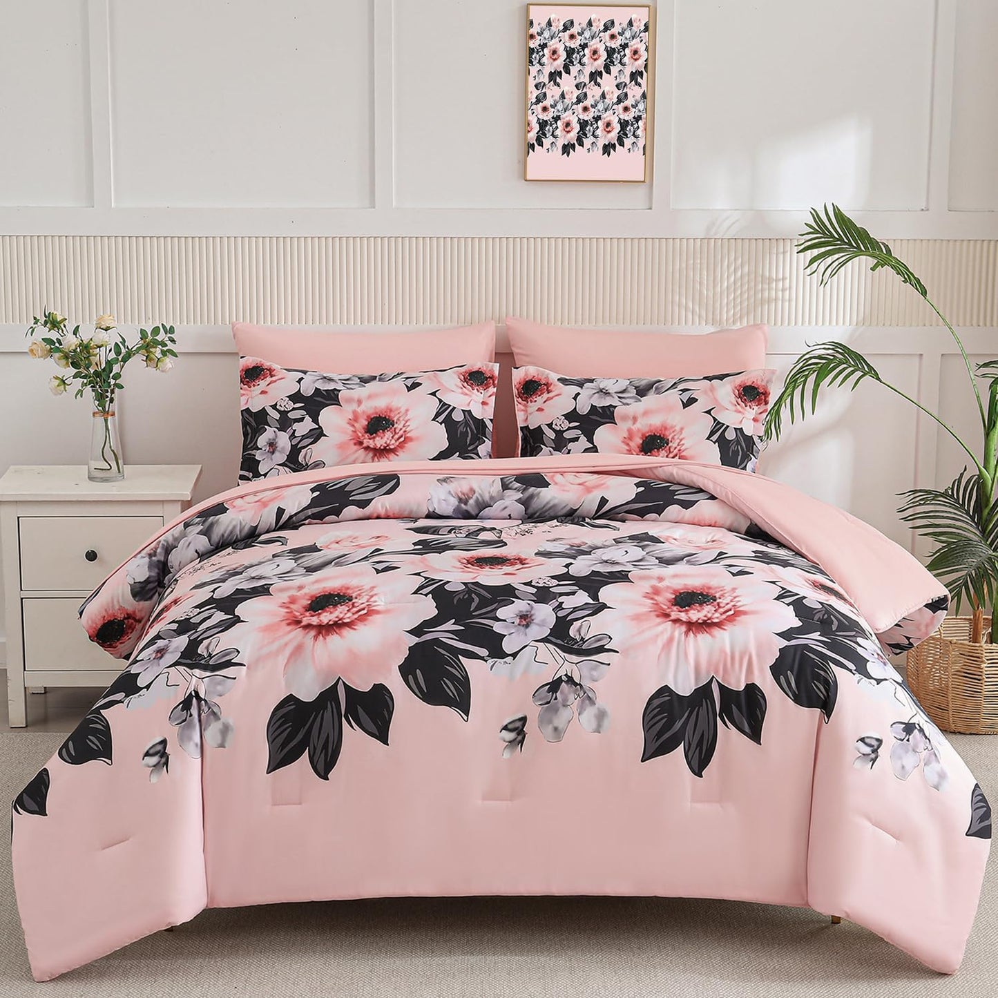 Yogeneg King Size Comforter Set with Floral Botanical Design