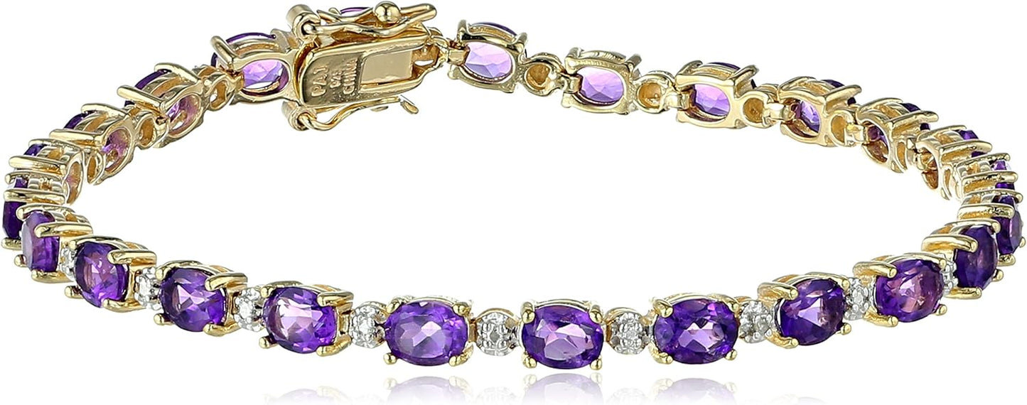Classic Tennis Style Bracelet with Genuine Amethyst and Diamonds