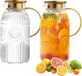 Glass Pitcher with Lid 68 oz 2 Pack - Vintage Heat-Resistant Carafe