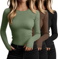 Women's Cotton Ribbed Long Sleeve Tops 3 Pack - Slim Thumbhole