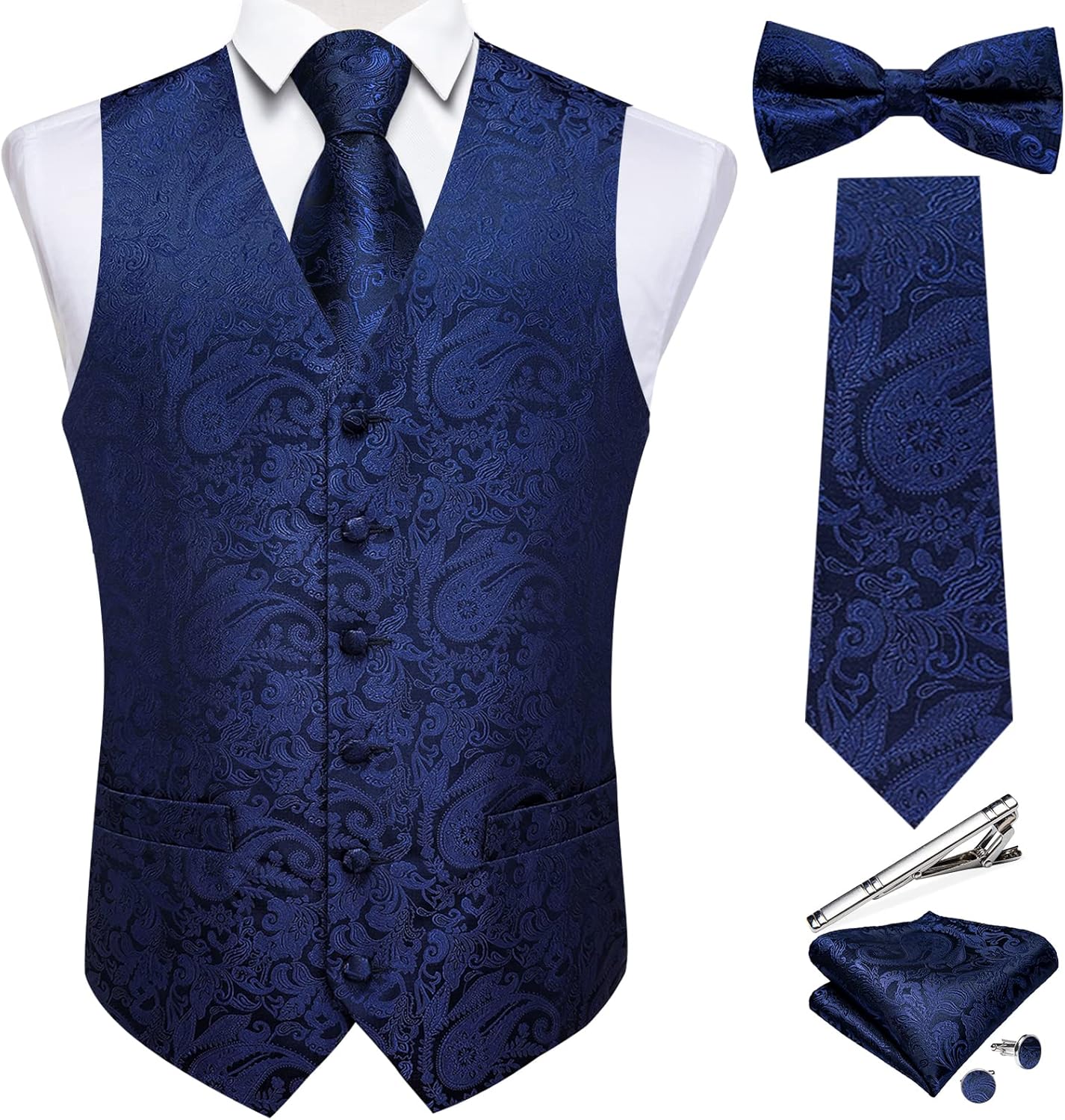 DiBanGu Men's Silk Paisley Vest and Necktie Set for Weddings