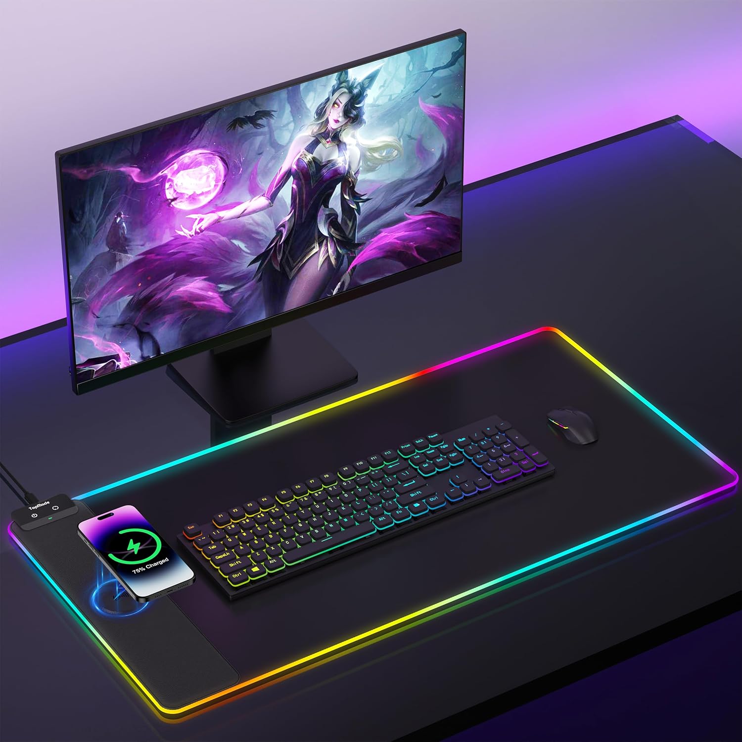 TopMade RGB Wireless Charging Mouse Pad - 13 Light Modes