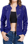 KANCY KOLE Womens Sequin Jacket with Pockets - Sparkling Party Bomber