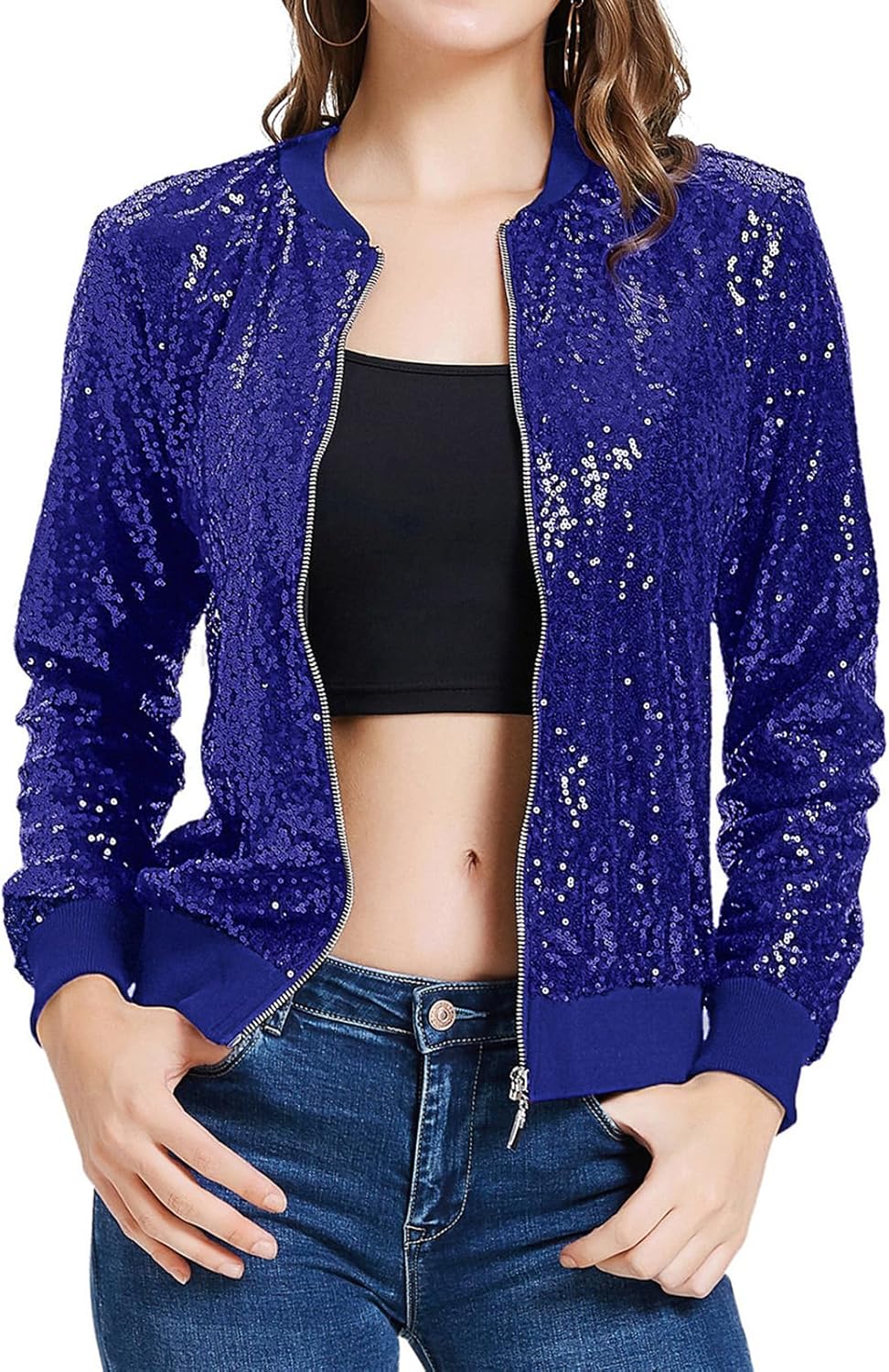 KANCY KOLE Womens Sequin Jacket with Pockets for Parties