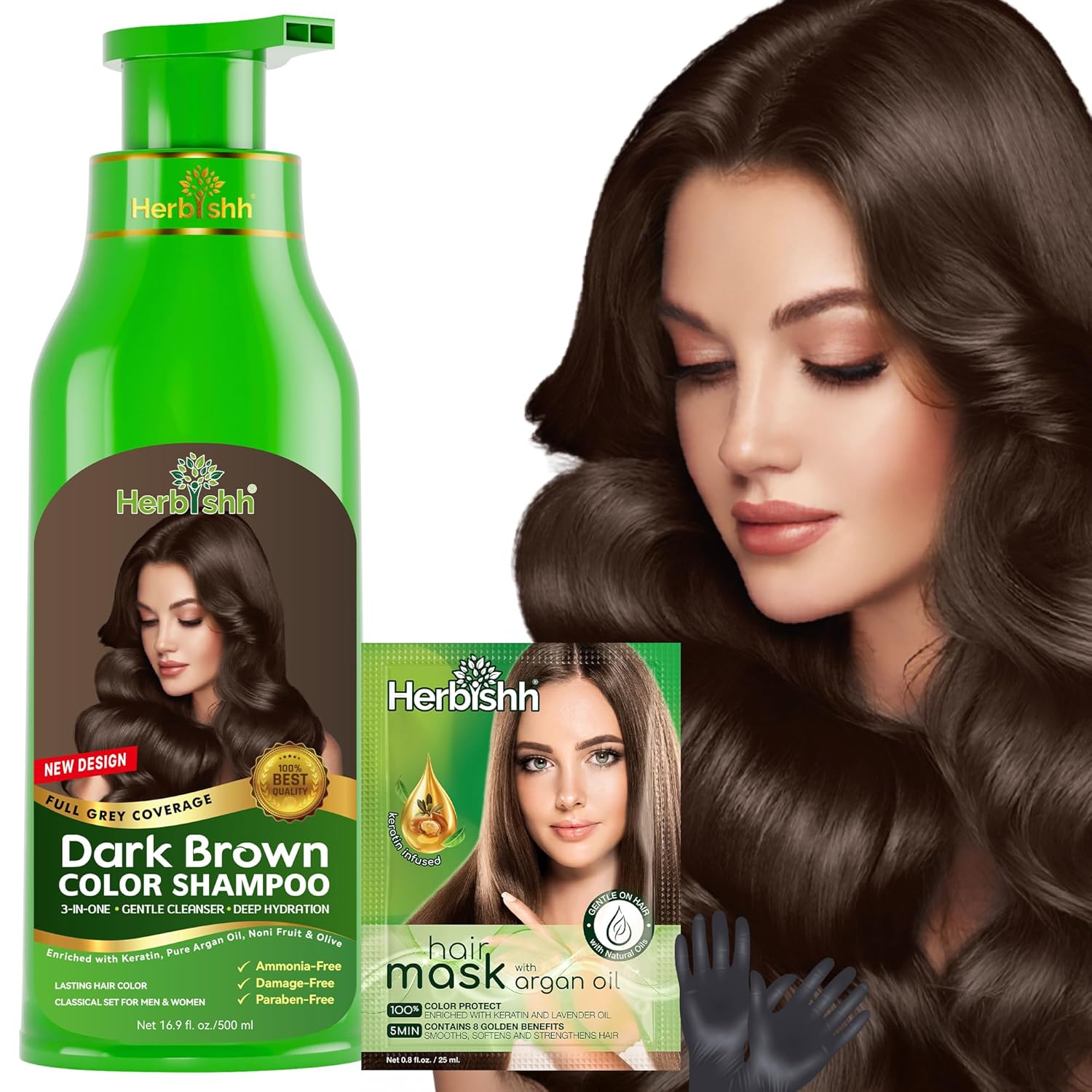 Herbishh Hair Color Shampoo for Gray Hair - Dark Brown Magic Dye
