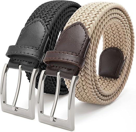 FAIRWIN Stretch Belts for Men - 2 Pack Elastic Braided Belts