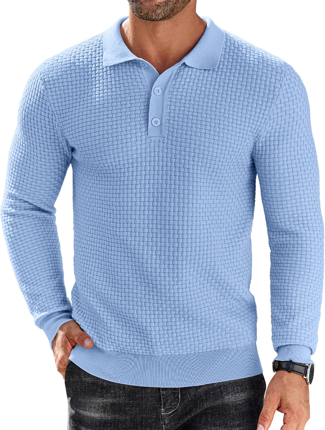 COOFANDY Men's Knit Polo Shirts Long Sleeve Sweater for Style