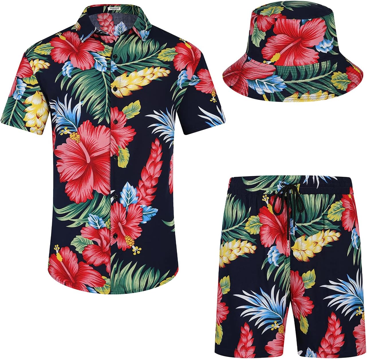 Men's Flower Hawaiian Sets Casual Short Sleeve Shirt and Shorts