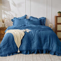 Teal Twin Size Comforter Set - Lightweight Seersucker Ruffle Comforter