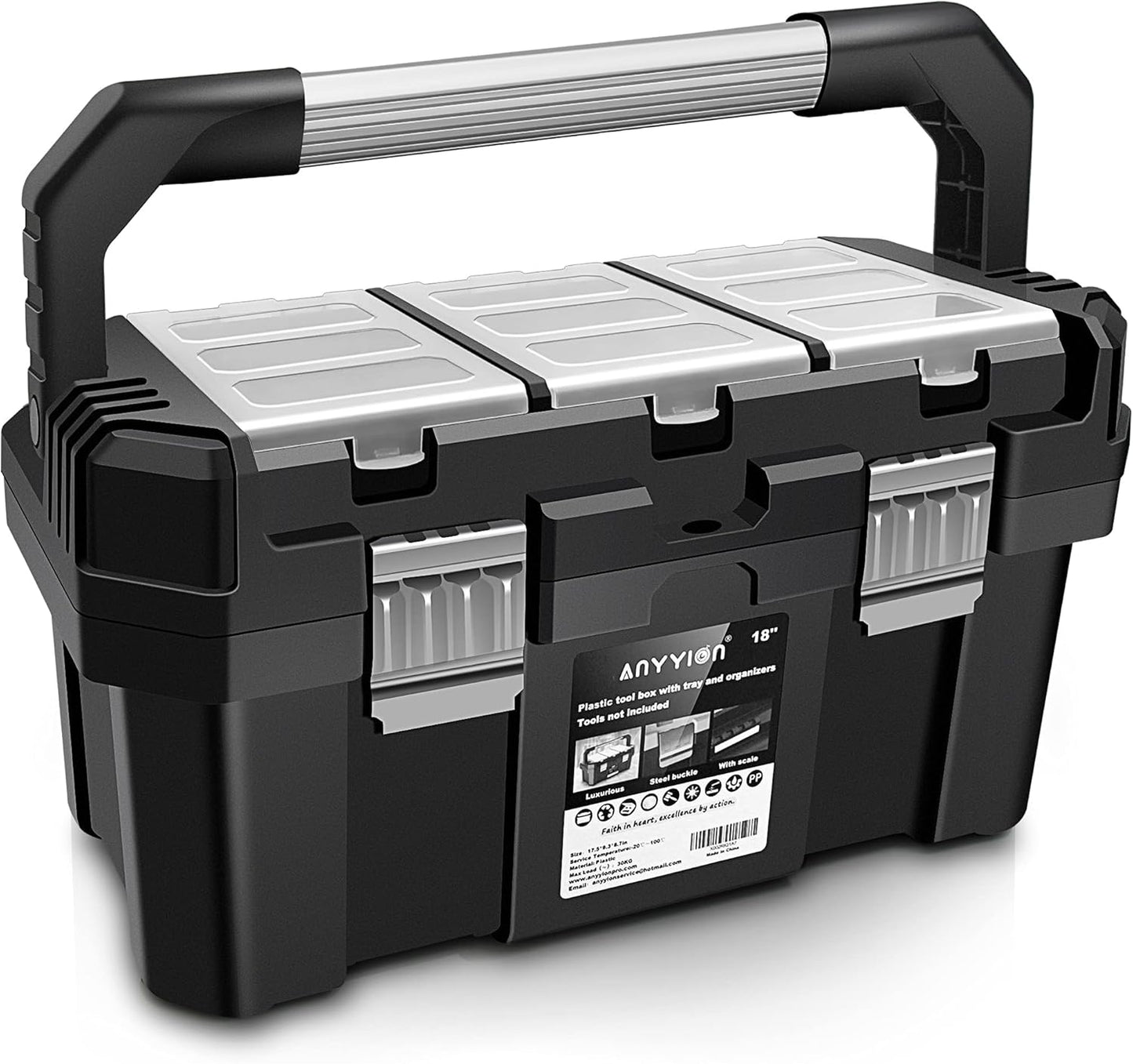 Anyyion 17-Inch Toolbox with Removable Tray for Rugged Use