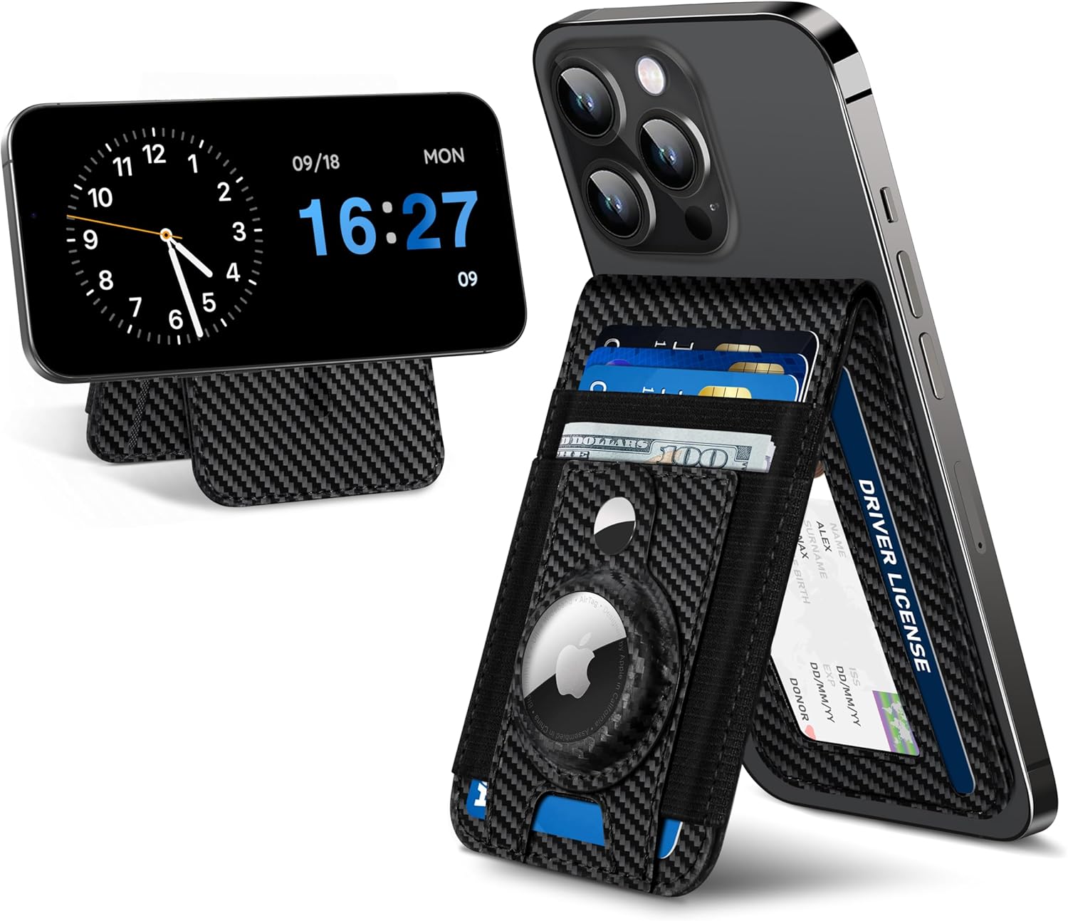 Magnetic Wallet Stand with Airtag Holder for iPhone Series