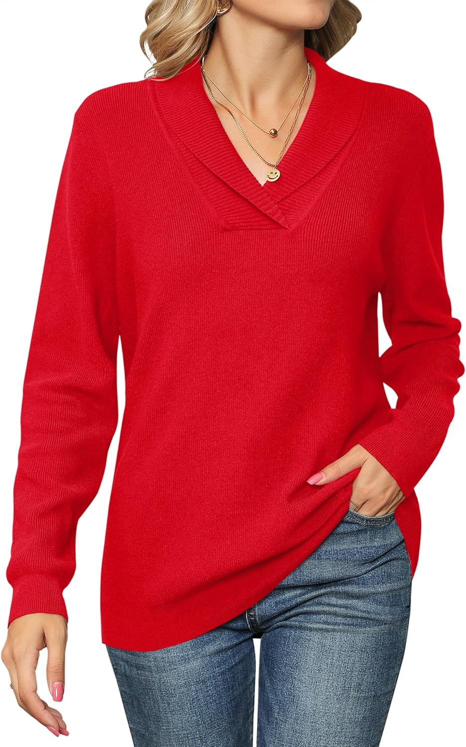 Ivicoer Women Long Sleeve V Neck Pullover Sweater for Style