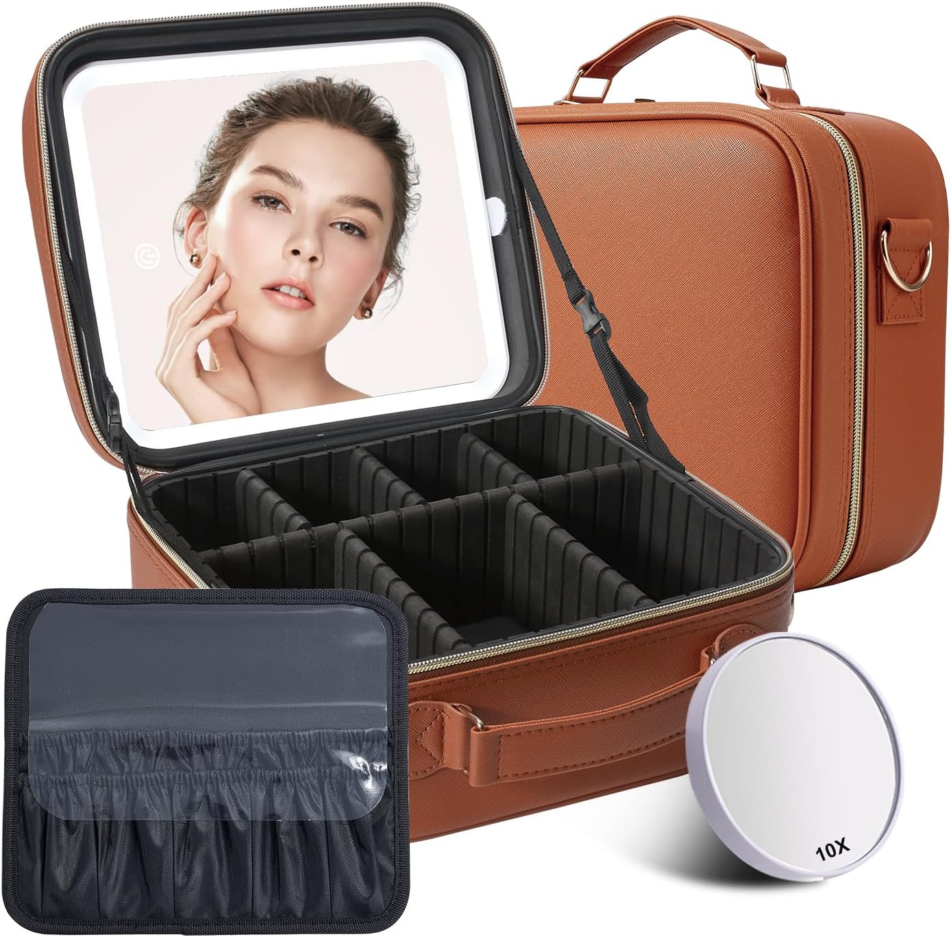 Mocado Travel Makeup Bag with LED Lighted Mirror and Storage