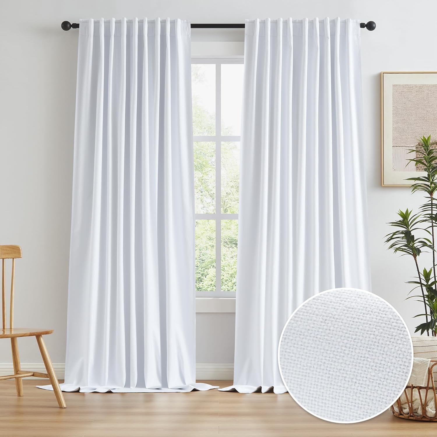 Blackout Linen Curtains for Living Room and Patio Doors