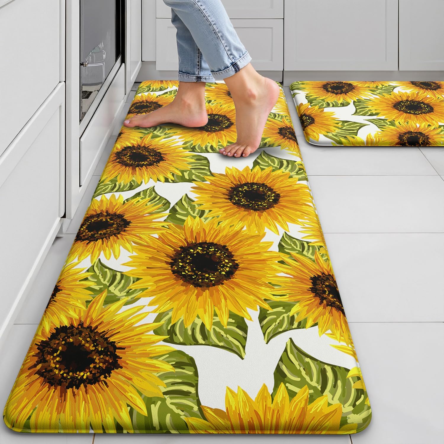 Sunflower Kitchen Mats Set of 2 - Anti Fatigue Cushioned Rugs