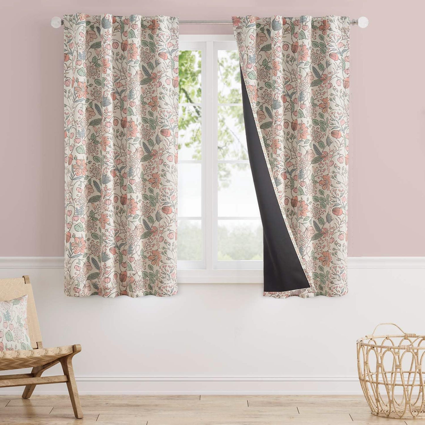 Vangao Pink Nursery Curtains for Girls Room with Floral Design