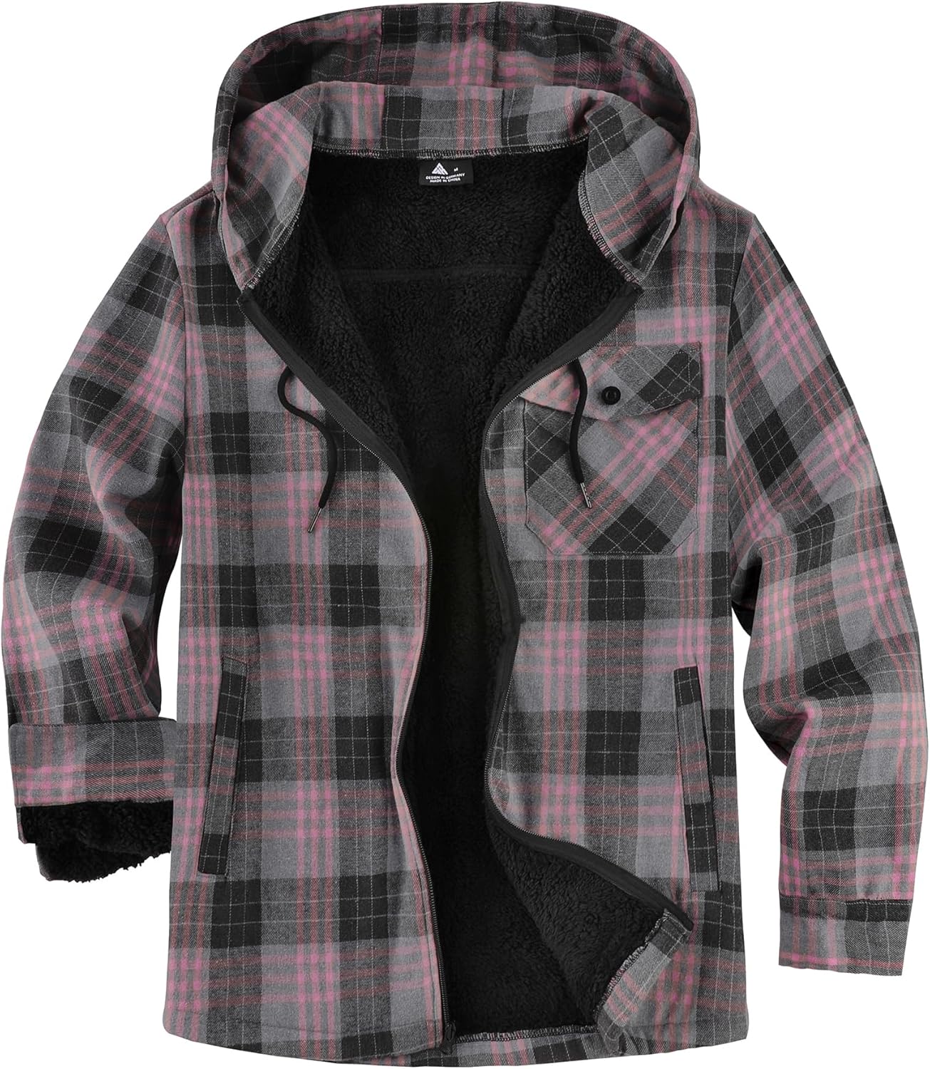 V VALANCH Men's Sherpa Lined Flannel Jacket for Winter Warmth