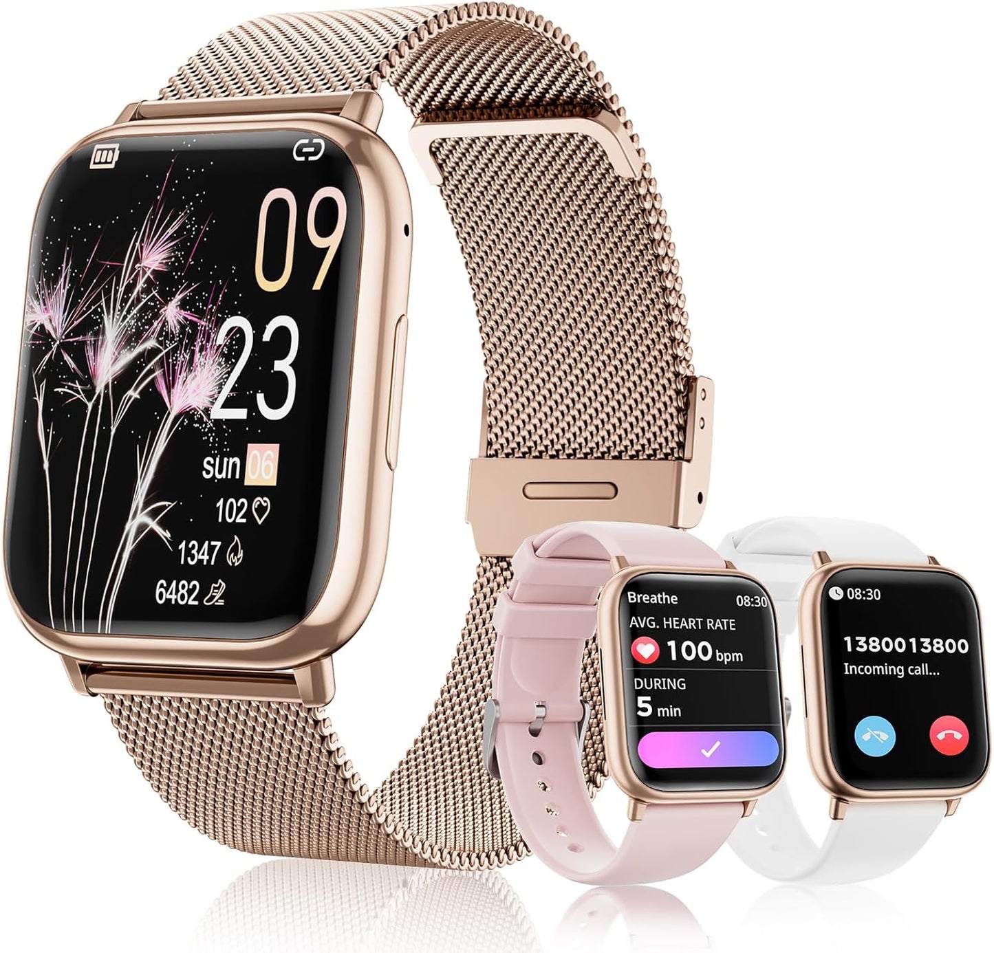 Rose Gold Smartwatch: Fitness & Health Tracker