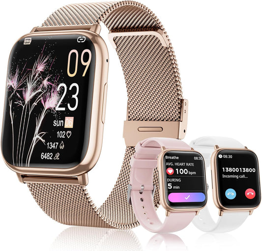 Rose Gold Smartwatch: Fitness & Health Tracker