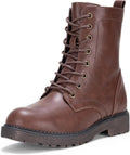 Vepose Women's Combat Ankle Black Flat Boots - Classic Military Style