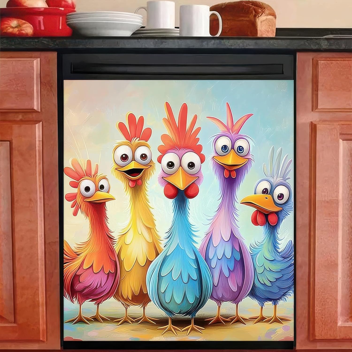 Funny Rooster Dishwasher Magnet Cover for Kitchen Decor