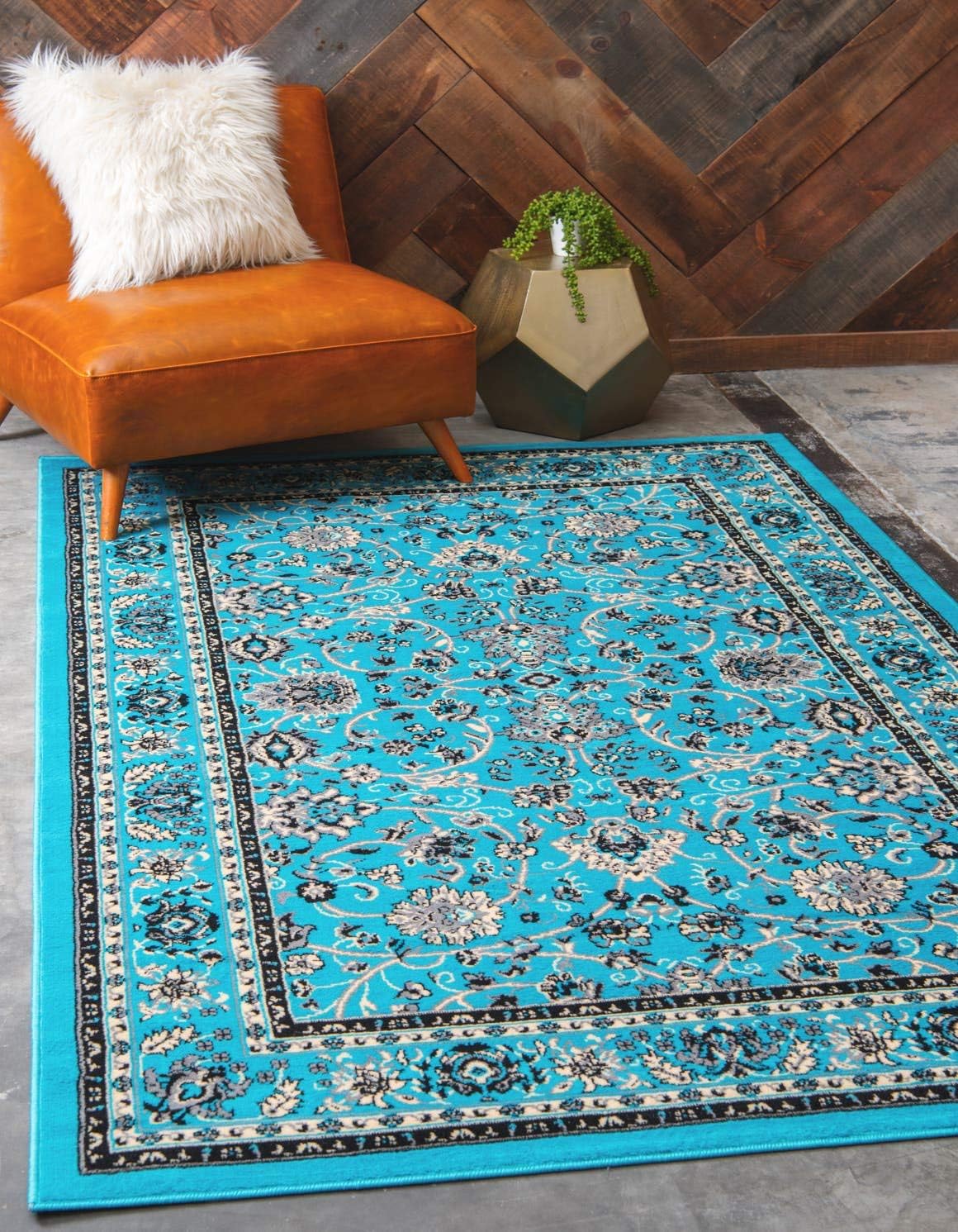 Unique Loom Sialk Hill Collection Area Rug in Turquoise/Black