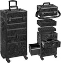 Rolling Makeup Case with Drawer Pattern Black - Large 5-in-1 Train
