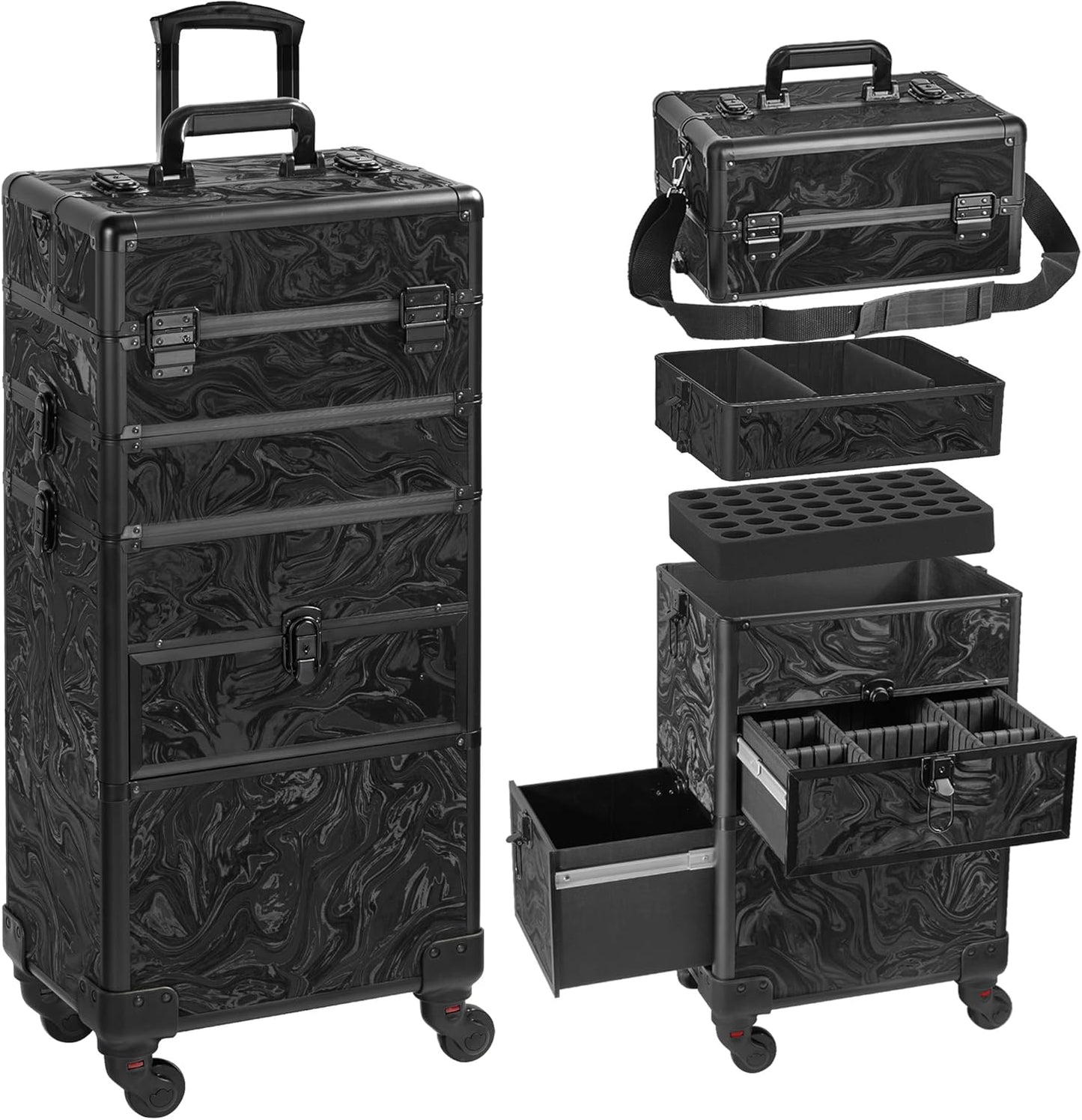 Rolling Makeup Case with Drawer for Professional Use and Travel