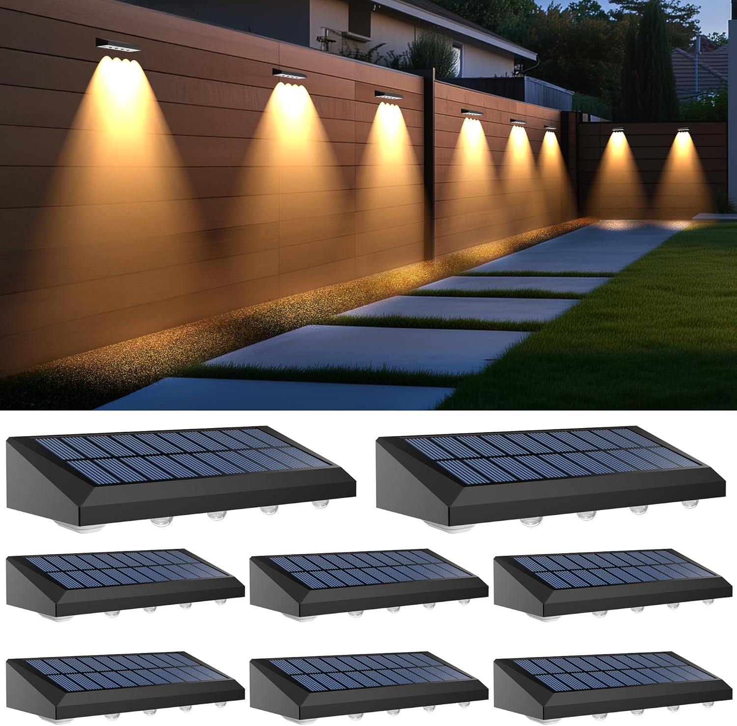 Solar Fence Lights Outdoor - 8 Pack LED Solar Powered Lights
