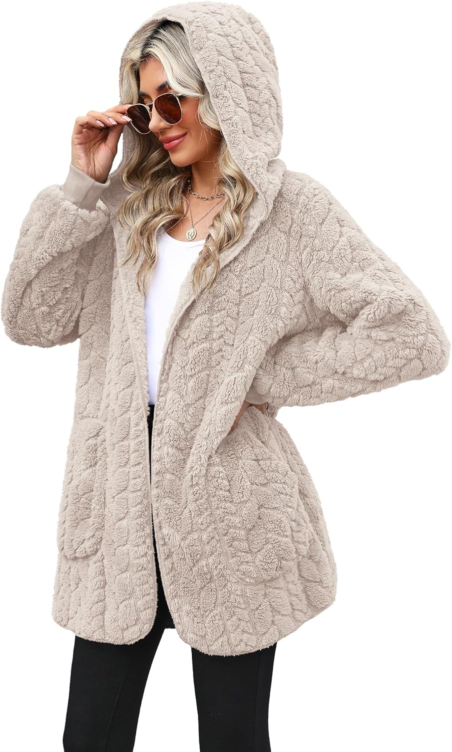 Yanekop Womens Oversized Sherpa Jacket Long Cardigan Sweater