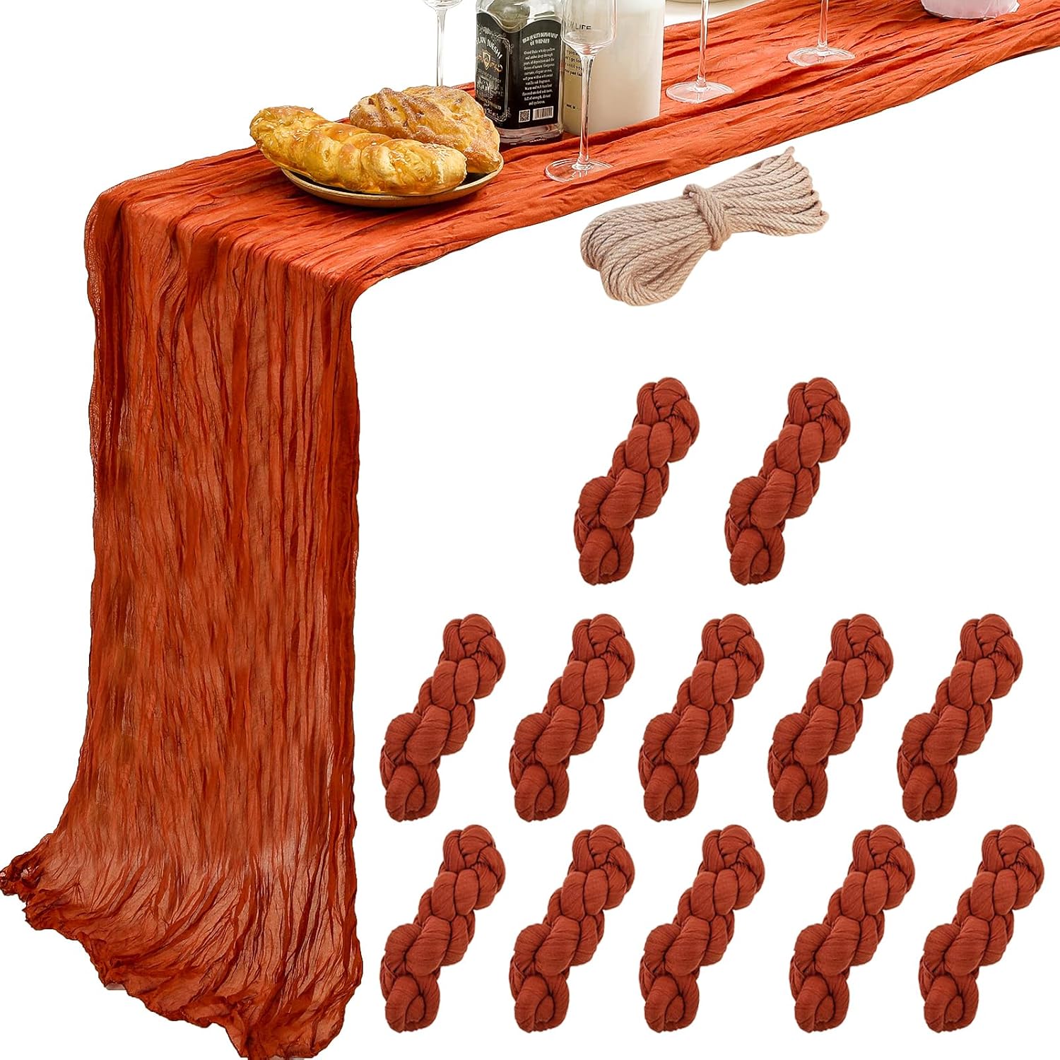 10 Ft Terracotta Cheesecloth Table Runner for Fall Decor